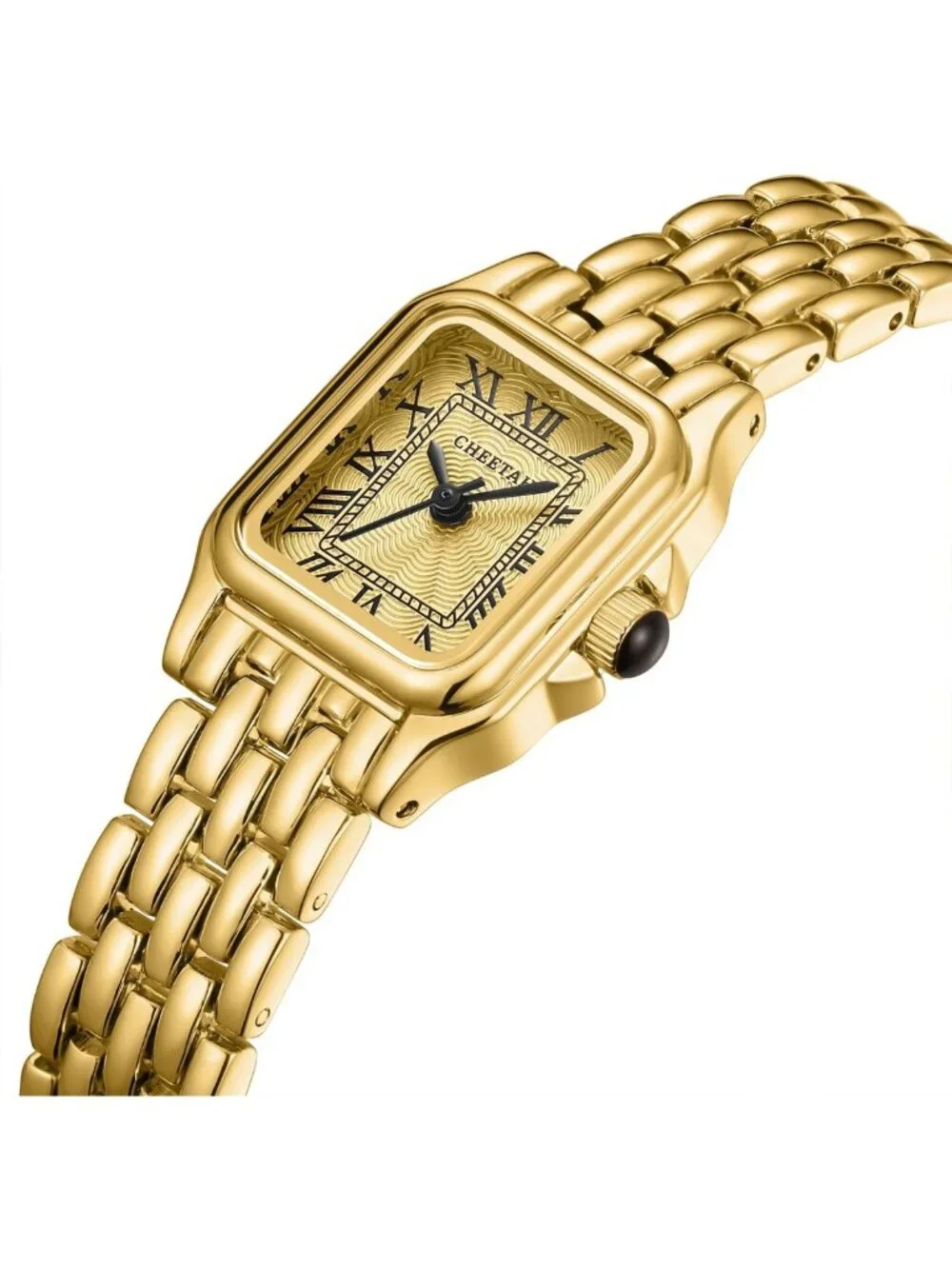 Vintage Cheetah Gold Watch for Women, Small Rectangular Roman Dial Bracelet